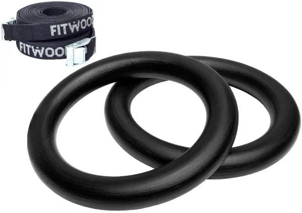 FitWood ULPU MINI Gymnastikringar 28mm - Svart yta / Svart rem