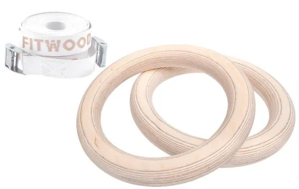 FitWood ULPU MINI Gymnastikringar 28mm - Träyta / Vit Rem